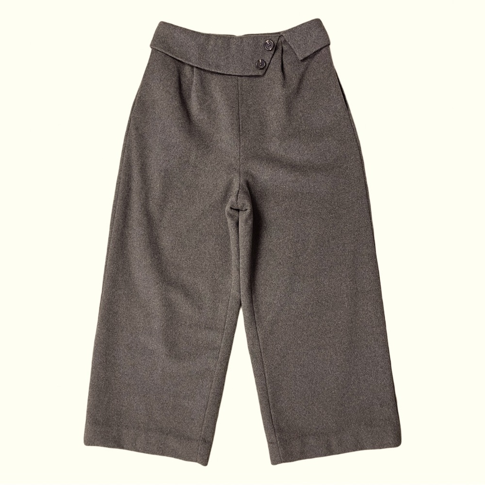 ASM ANNA Wool blend Fold Waist Wide Leg Cropped Pants Trousers Quiet Luxury